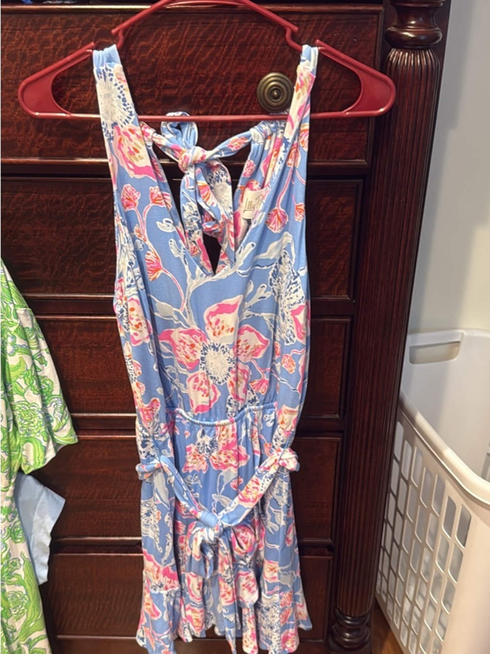 Lilly Pulitzer Blue Floral One-Piece Dress/Romper with Pink Accents